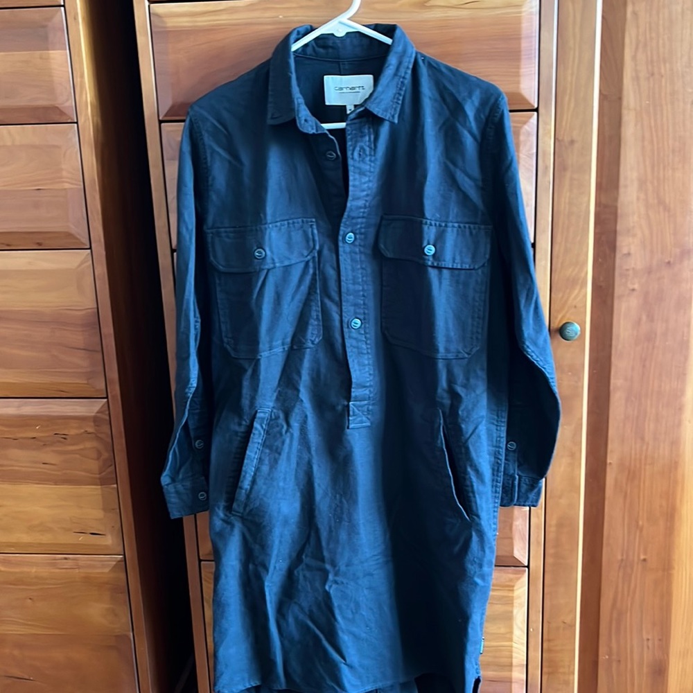 Carhartt work in progress long sleeved black cotton Salinas dress with pockets